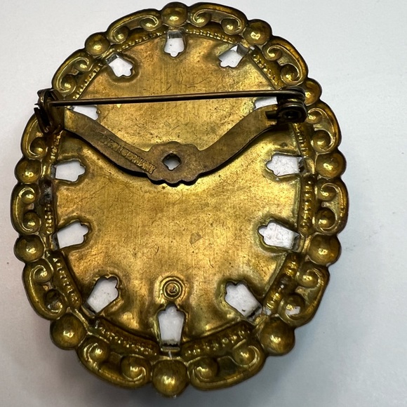 Vintage Estate Western Germany Signed Floral Sugar Rose Cameo Brooch Pin - Picture 11 of 17